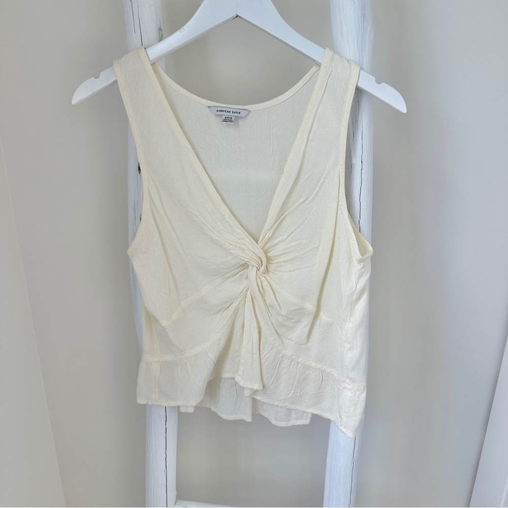 American Eagle Outfitters Cream Tie Front Sleeveless Tank Size Small